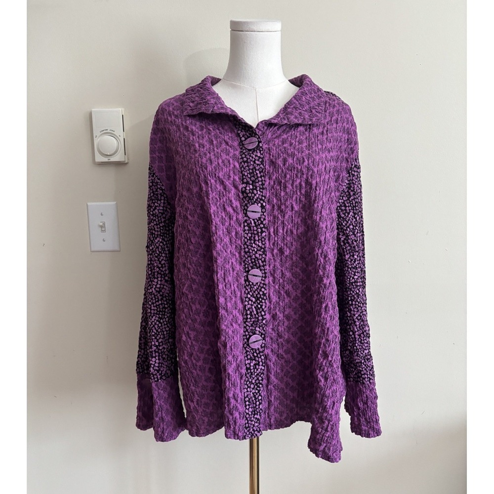 Habitat Clothing Womens XXL Button Up Top Floral Purple Black Cotton Boho Beach